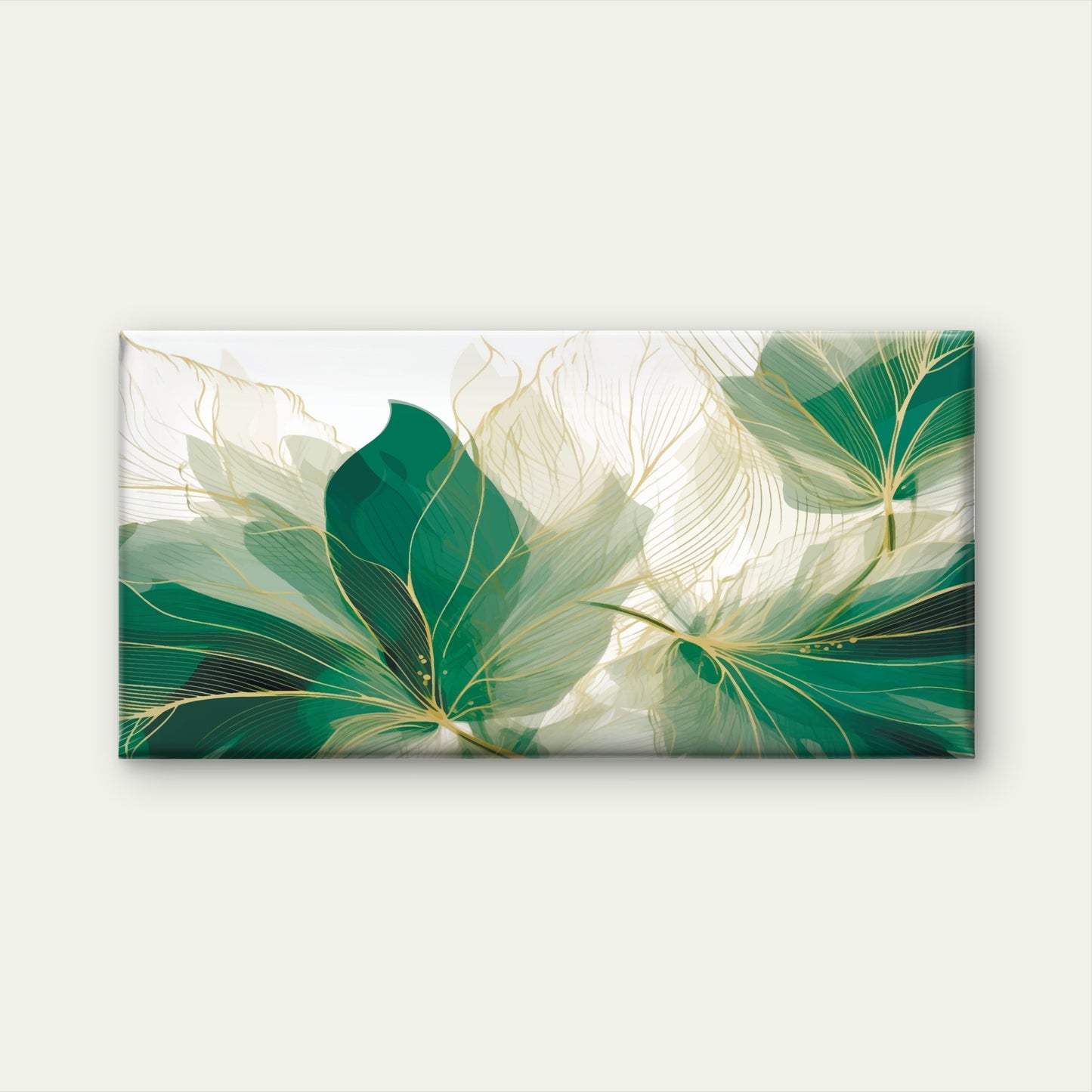 Modern Emerald Green Gold Leaf Wall Art Canvas Office Home Framed 120x60cm