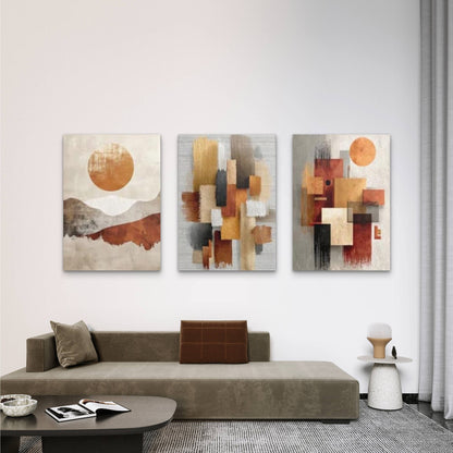 3pcs Abstract Terracotta Sun Geometric Wall Art Set Canvas Framed 60x90cm - High Quality Print 100% Australian Made Wall Canvas Ready to Hang - Bella Home Decor