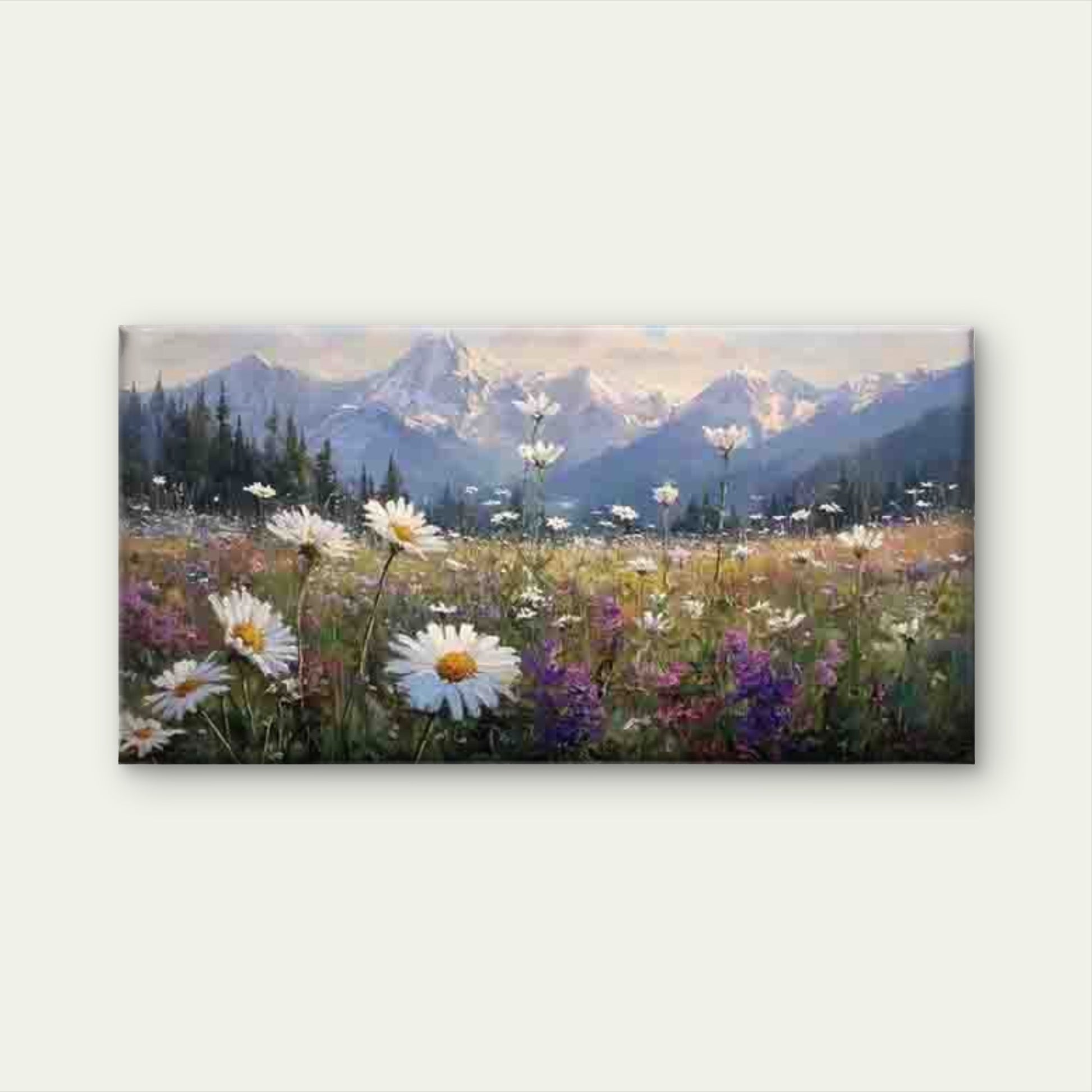 Daisies Against a Mountain Back Wall Art Canvas Office Home Room Framed 120x60cm - Bella Home Decor