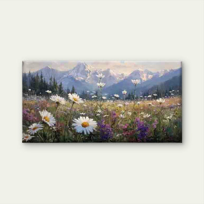 Daisies Against a Mountain Back Wall Art Canvas Office Home Room Framed 120x60cm - Bella Home Decor