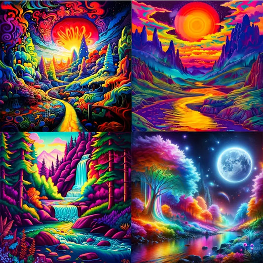 4pcs  Sea View Night Sunset Wall Art Canvas Framed