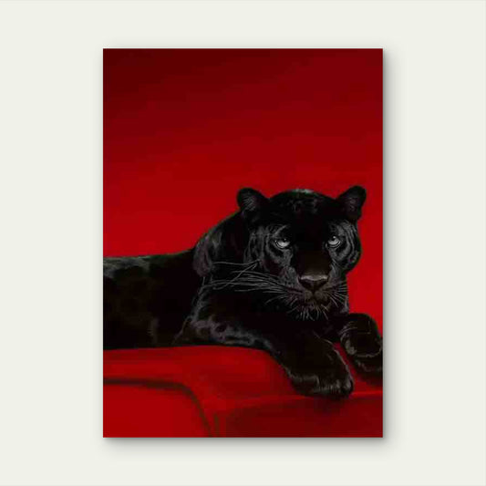 Black Panther on a Red Background 60x90cm Metal Print Ready to Hang