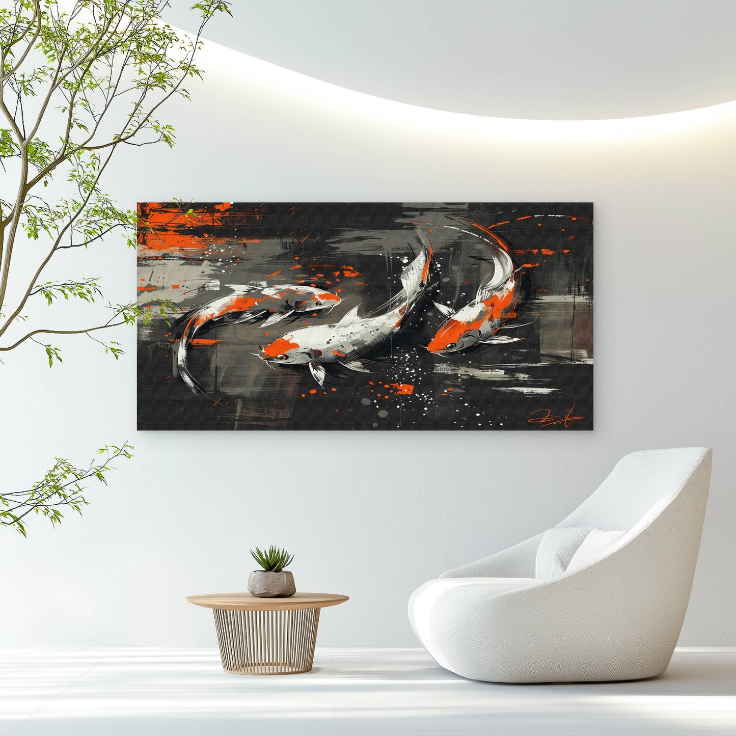Three Koi Swim On Wall Art Canvas Office Home Room Framed 120x60cm