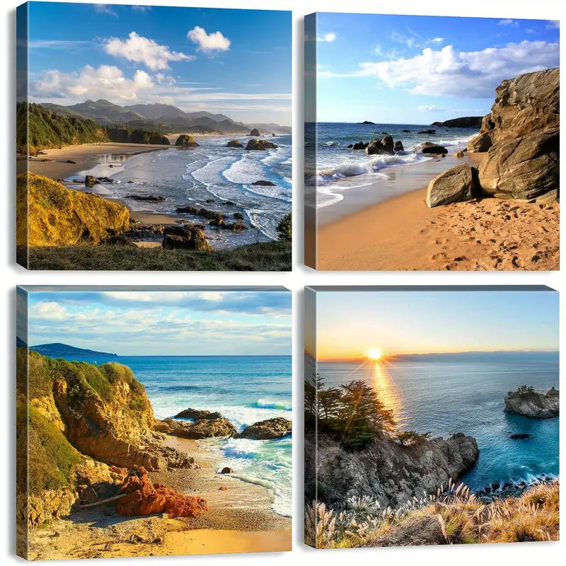 4pcs Beach Scene Canvas Wall Art Canvas Framed