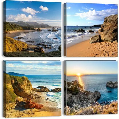 4pcs Beach Scene Canvas Wall Art Canvas Framed