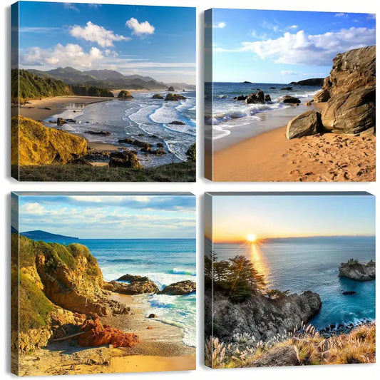 4pcs Beach Scene Canvas Wall Art Canvas Framed