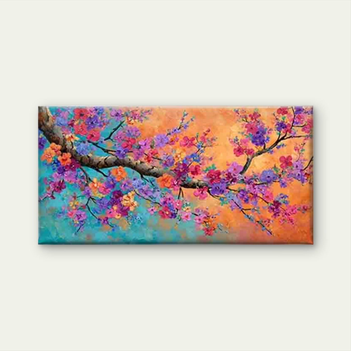 Vibrant Flower Branch Wall Art Canvas Office Home Room Framed 120x60cm - Bella Home Decor