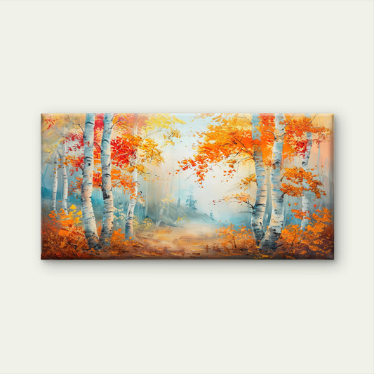 Autumn Birch Forest Tree Wall Art Canvas Office Home Room Framed 120x60cm