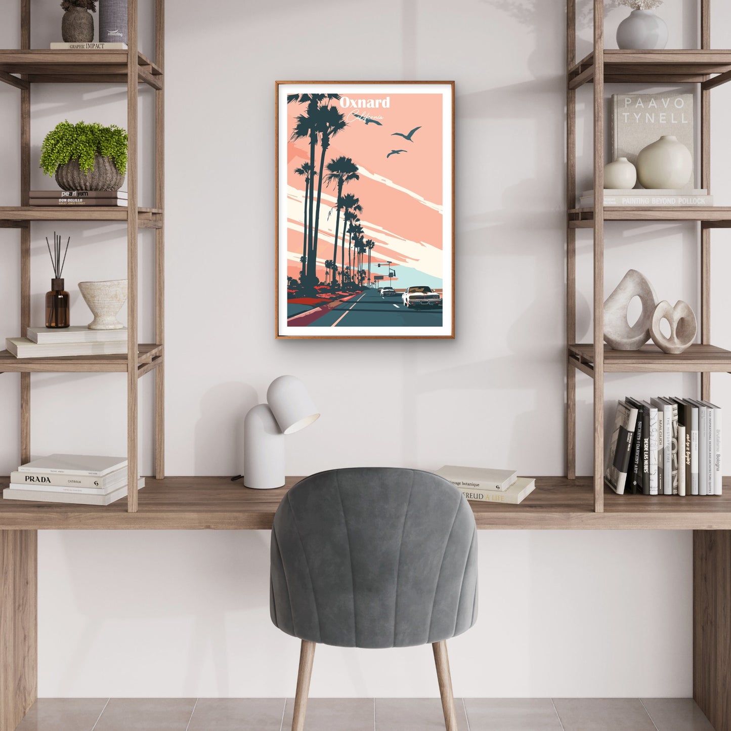 USA Oxnard California Retro Sunset Palms Travel Poster Print Wall Art