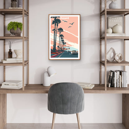 USA Oxnard California Retro Sunset Palms Travel Poster Print Wall Art