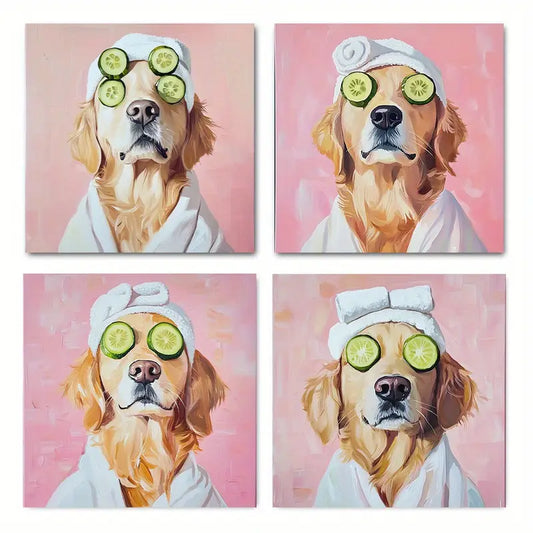 4pcs Golden Retriever Dog Grooming Wall Art Canvas Framed