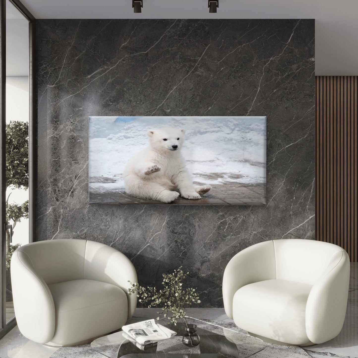 Fluffy Arctic Wildlife Wall Art Canvas Office Home Room Framed 120x60cm