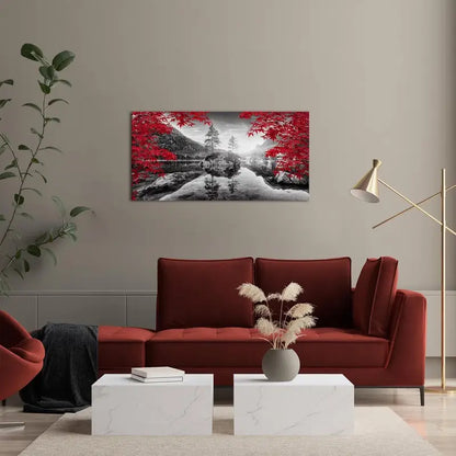 Autumn Forest Black White & Red Wall Art canvas office home room framed 120x60cm - Bella Home Decor