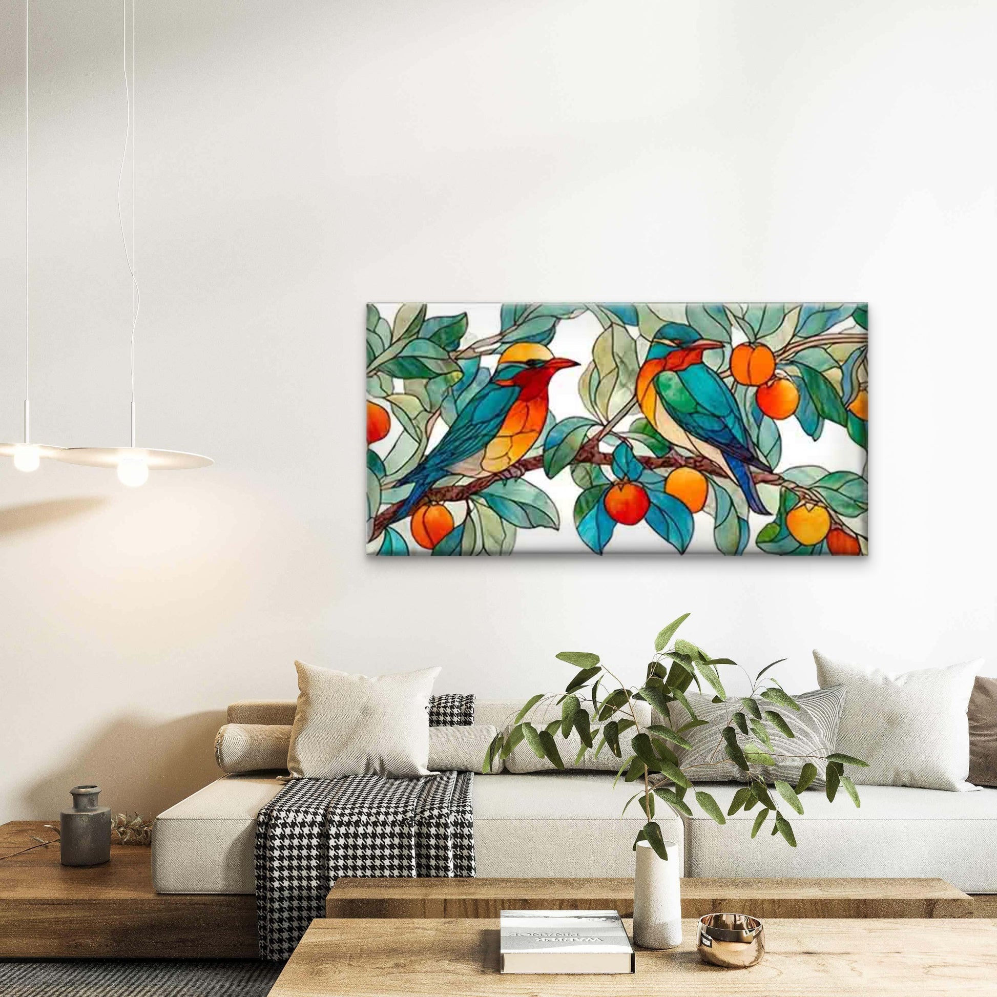 Stained Glass Featuring Bird Wall Art Canvas Office Home Room Framed 120x60cm - Bella Home Decor