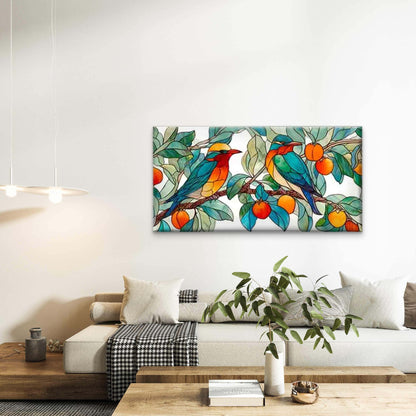 Stained Glass Featuring Bird Wall Art Canvas Office Home Room Framed 120x60cm - Bella Home Decor