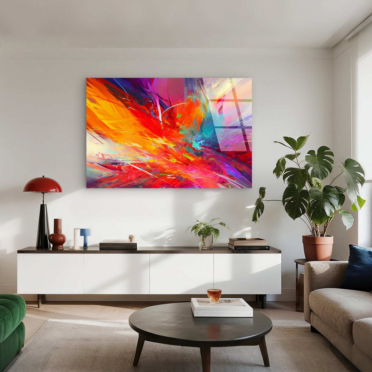 Bright Red Orange Splash Vibrant Stroke   Acrylic Glass Printing Wall Art Australian Made Quality