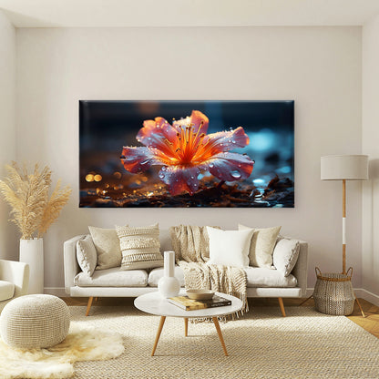 Orange Flower In The Dark Wall Art Canvas Office Home Room Framed 120x60cm
