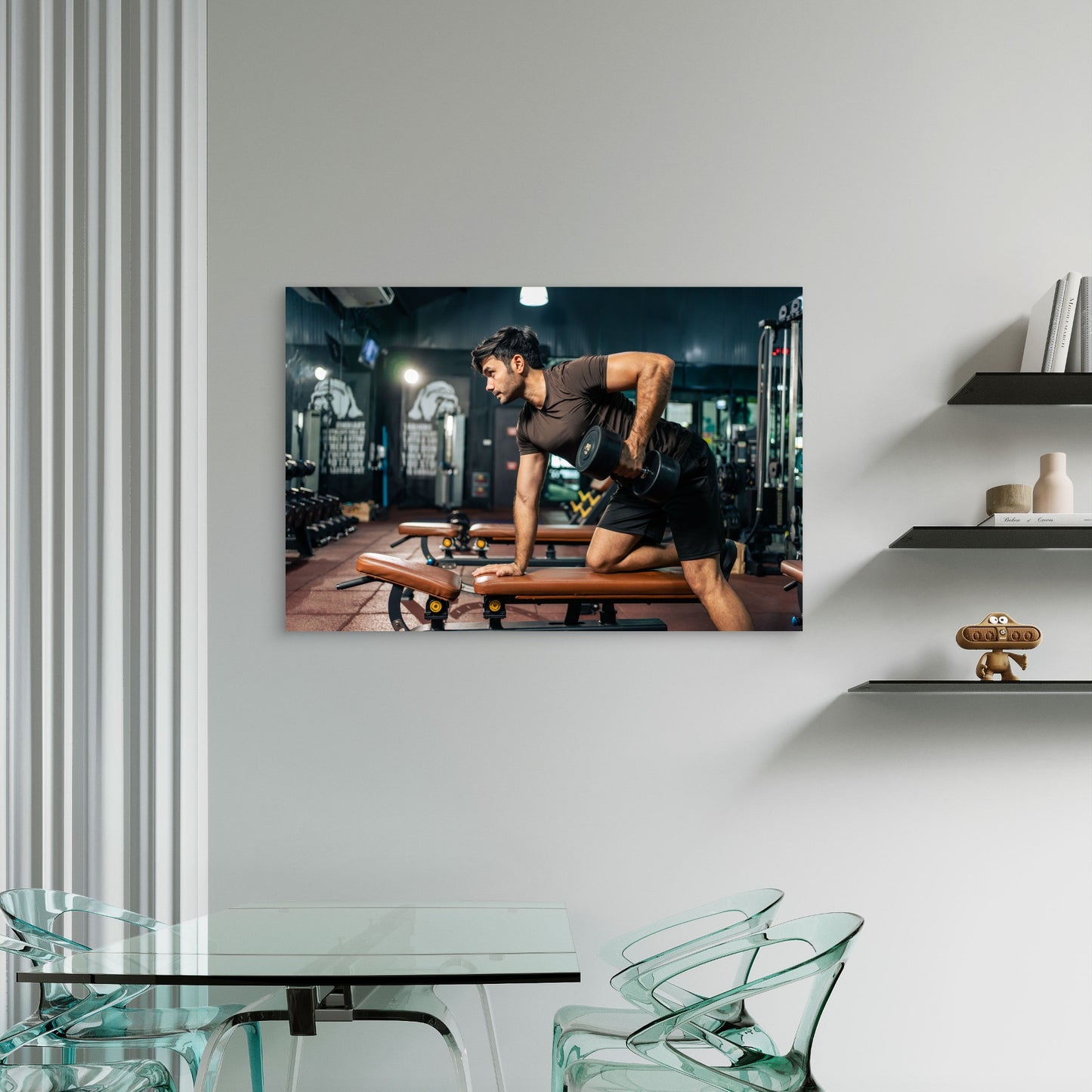 Man Doing One-Arm Dumbbell Row Gym Fitness 5mm thick Plastic Poster Ready to Hang 90x60cm