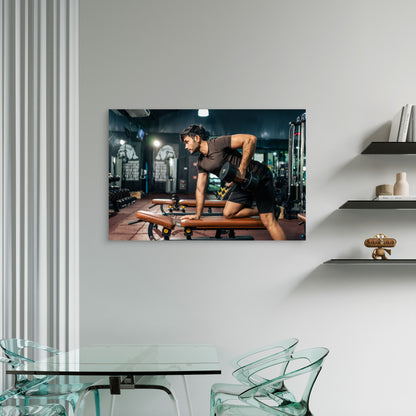 Man Doing One-Arm Dumbbell Row Gym Fitness 5mm thick Plastic Poster Ready to Hang 90x60cm