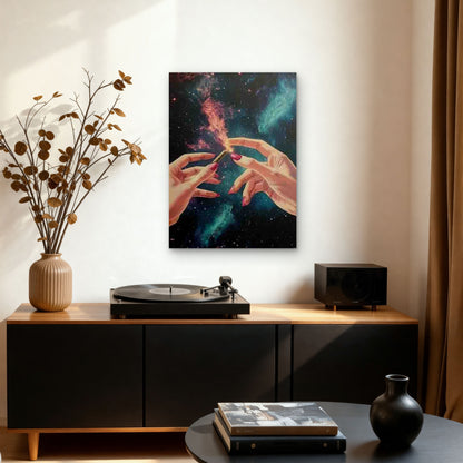 Hands Lighting Joint with Cosmic Galaxy 60x90cm Metal Print Ready to Hang - Bella Home Decor