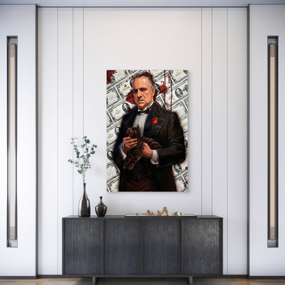 Mafia Boss Tuxedo Rose Cat Blood Money Vintage 60x90cm Metal Print Ready to Hang