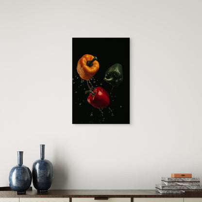 Three Bell Peppers Orange, Red and Green 40x60cm Metal Print Ready to Hang