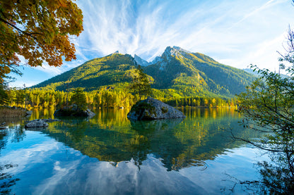 Lake Hintersee During Autumn Glass Framed Wall Art, Ready to Hang Quality Print