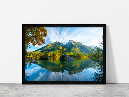 Lake Hintersee During Autumn Glass Framed Wall Art, Ready to Hang Quality Print Without White Border Black