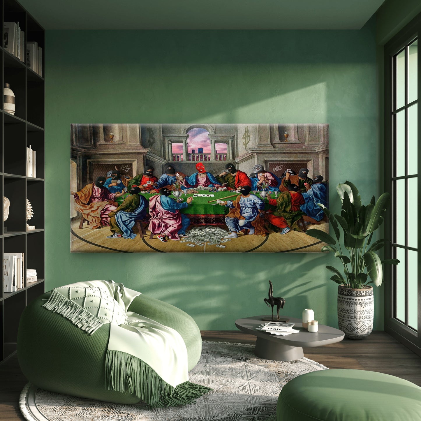Urban Poker Last Supper Wall Art Canvas Office Home Room Framed 120x60cm