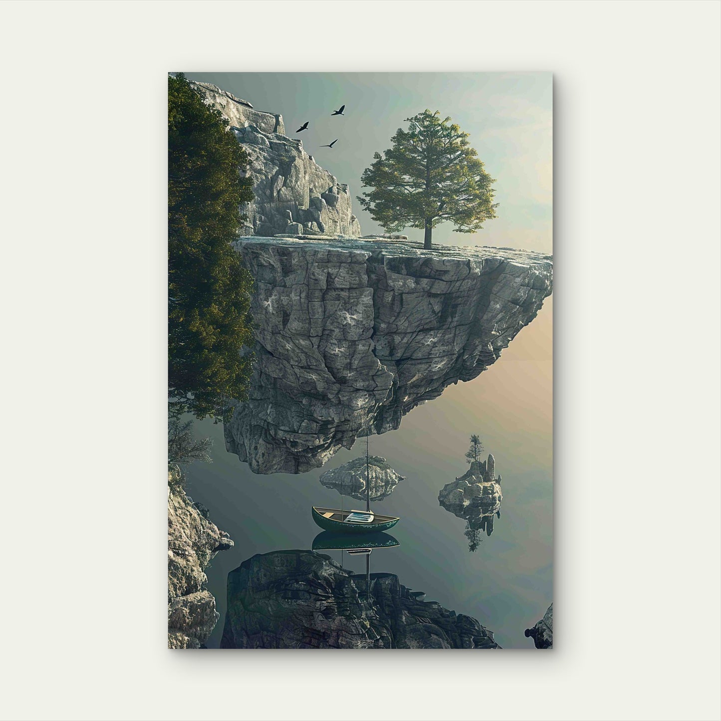 Peaceful Rock Path With A Fishing Boat 60x90cm Metal Print Ready to Hang