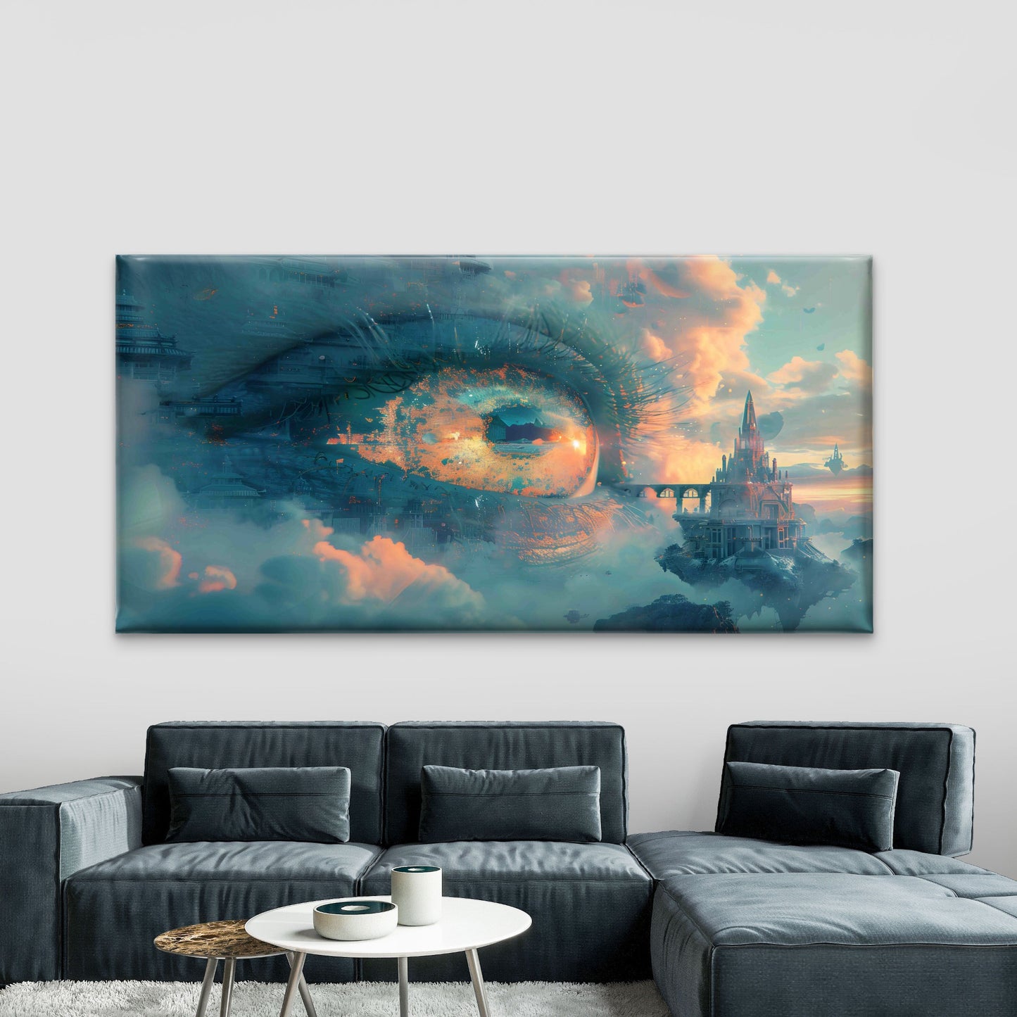Fantasy Landscape Within An Eye Wall Art Canvas Office Home Room Framed 120x60cm