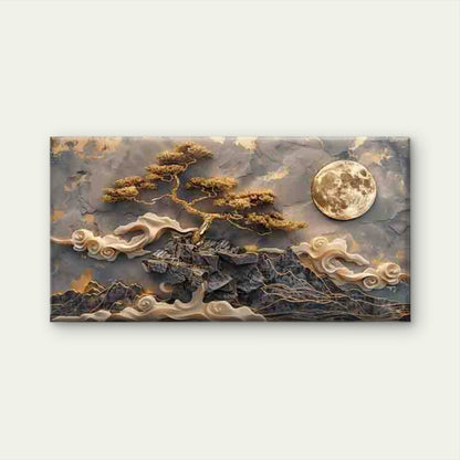 Golden Tree Under Full Moon Wall Art Canvas Office Home Room Framed 120x60cm - Bella Home Decor