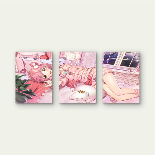 3pcs Whimsical Kawaii Cozy Pastel Pink Bedroom Metal Print Ready to Hang Art