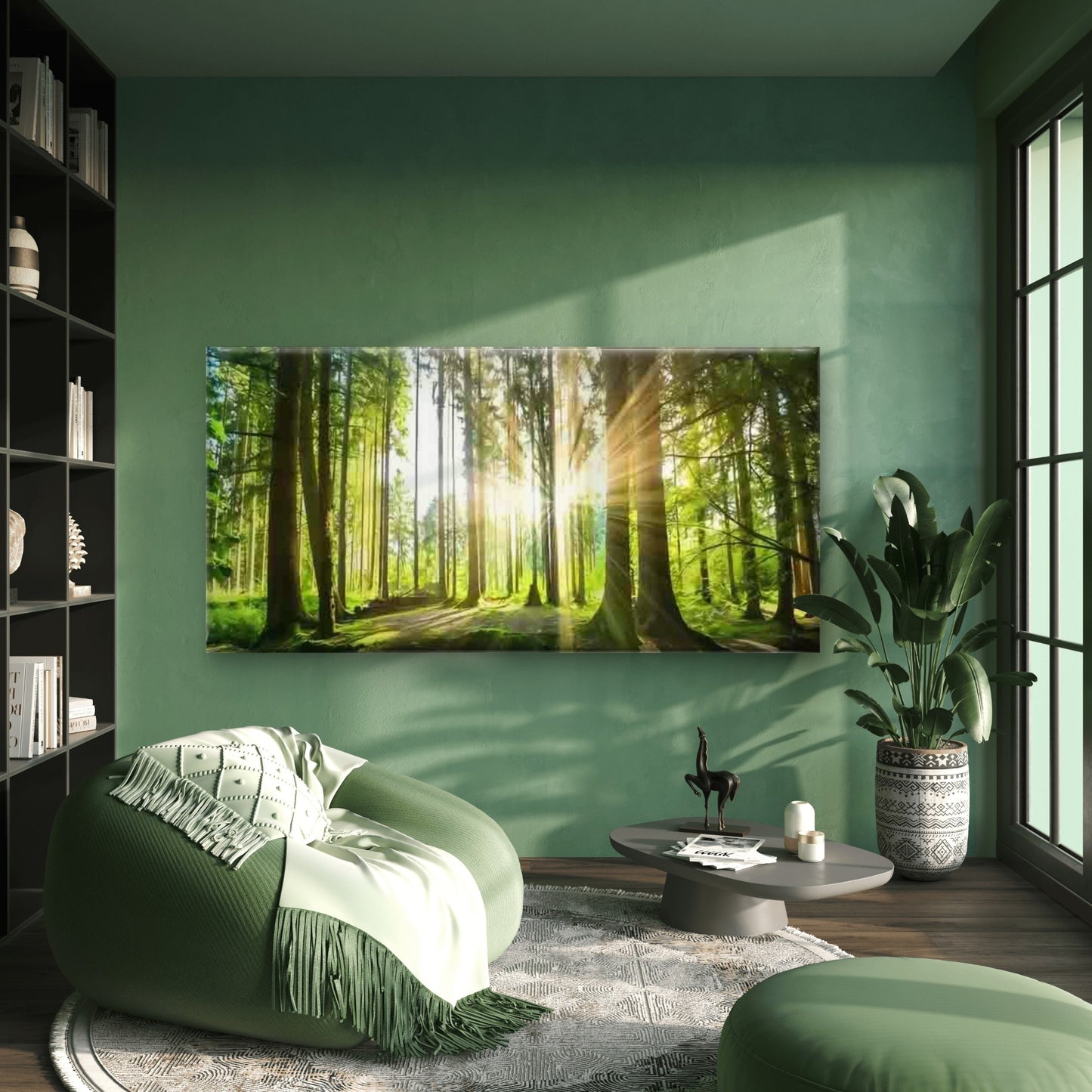 Sunlit Green Forest Landscape Wall Art Canvas Office Home Room Framed 120x60cm - Bella Home Decor