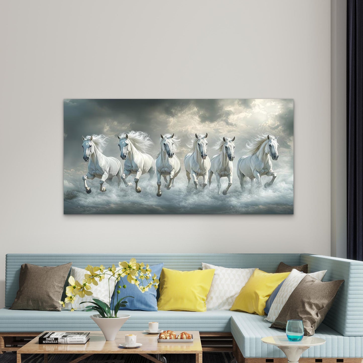 Epic White Horse Run Wall Art Canvas Office Home Room Framed 120x60cm