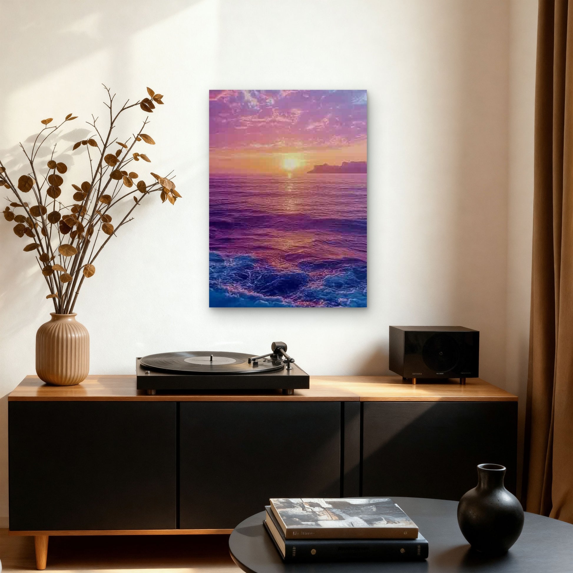 Purple Sunset Over Ocean with Island 60x90cm Metal Print Ready to Hang - Bella Home Decor