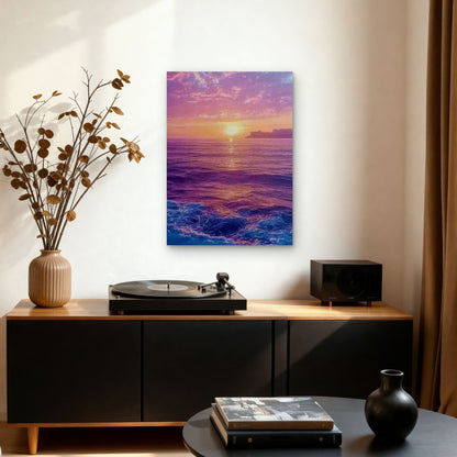 Purple Sunset Over Ocean with Island Metal Print Ready to Hang - Bella Home Decor