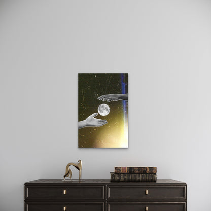 Hands Reaching for a Full Moon 60x90cm Metal Print Ready to Hang