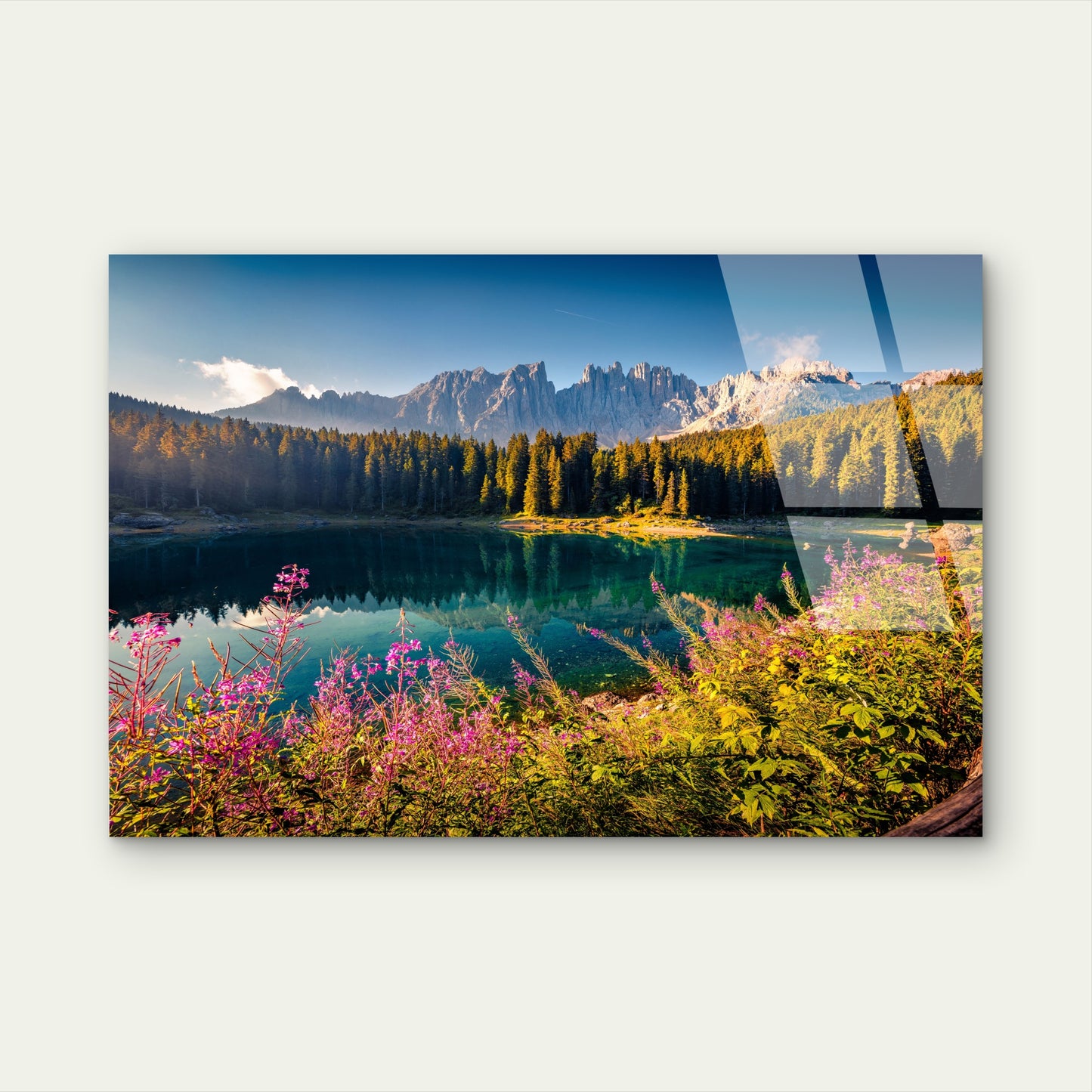 Lake Carezza Dolomites Emerald Mountain Landscape Acrylic Glass Printing Wall Art Australian Made Quality