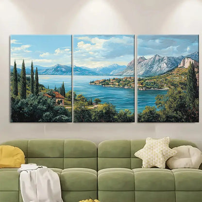 3pcs Lake Garda Italian Scenic Landscape Wall Art Set Canvas Framed 50x70cm - High Quality Print 100% Australian Made Wall Canvas Ready to Hang