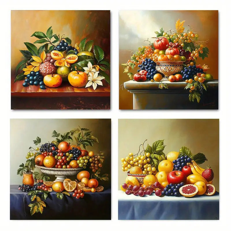 4pcs Fruit Artwork Vintage Wall Art Canvas Framed