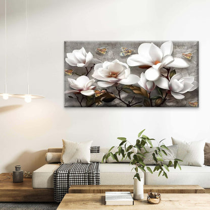 White Magnolia Flowers Wall Art Canvas Office Home Room Framed 120x60cm