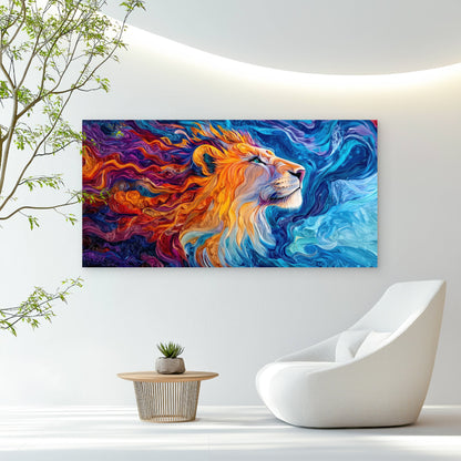 Vibrant Abstract Lion Art Wall Art Canvas Office Home Room Framed 120x60cm