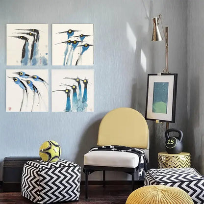 4pcs   Decor Abstract Crane Elegant TY  Wall Art Canvas Framed