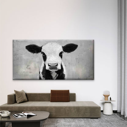 Vintage Grey Cow Portrait Wall Art Canvas Office Home Room Framed 120x60cm