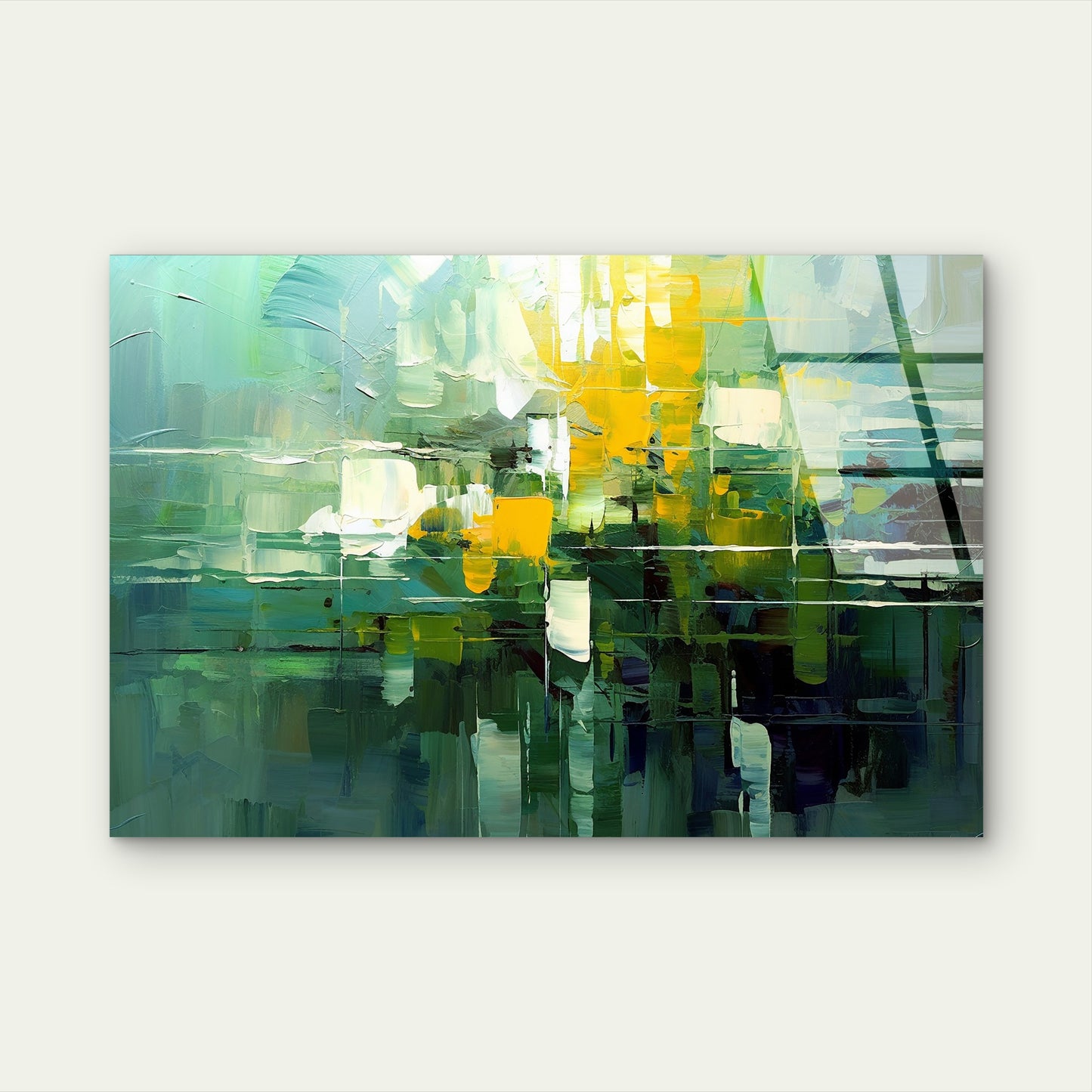 Green Yellow Abstract Painting Acrylic Glass Printing Wall Art Australian Made Quality