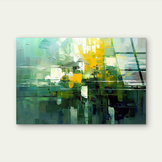 Green Yellow Abstract Painting Acrylic Glass Printing Wall Art Australian Made Quality