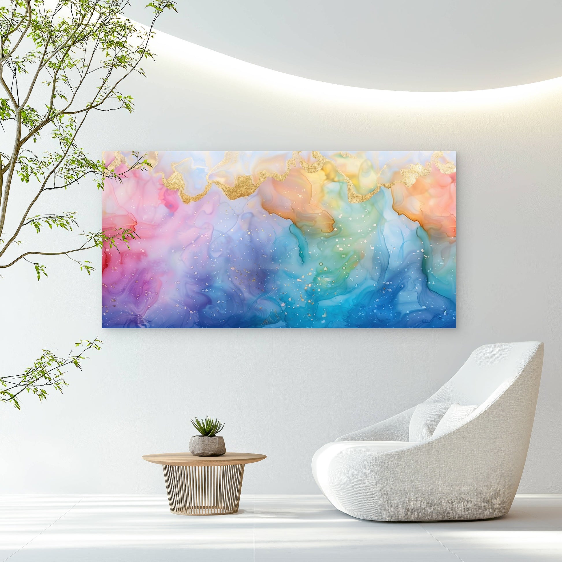Golden Horizons In Pastel Wall Art Canvas Office Home Room Framed 120x60cm - Bella Home Decor