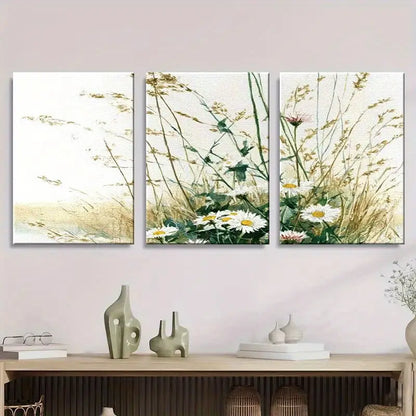 3pcs Watercolor Wild Grasses & Daisies Metal Print Ready to Hang Art