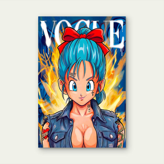 Fashion Magazine Cover with Turquoise Hair 40x60cm Metal Print Ready to Hang
